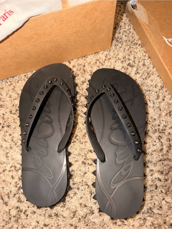 Christian Louboutin Shoes - Christian Louboutin Black Studded Rubber Flip Flops
